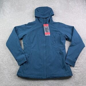 NEW Kirkland Signature Womens Medium Blue Softshell Fleece Lined Hooded Coat NWT